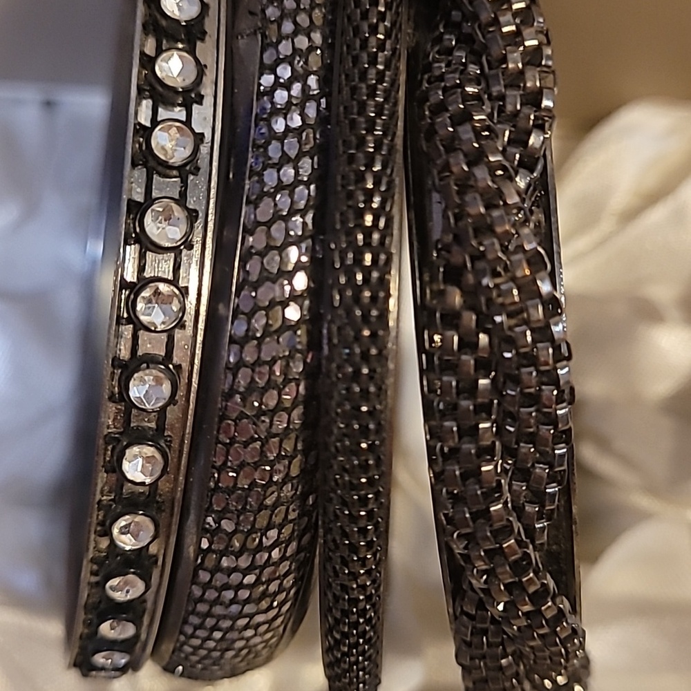 Bangle Bracelet Stack Rhinestone Band Set Of 4 - Picture 7 of 8